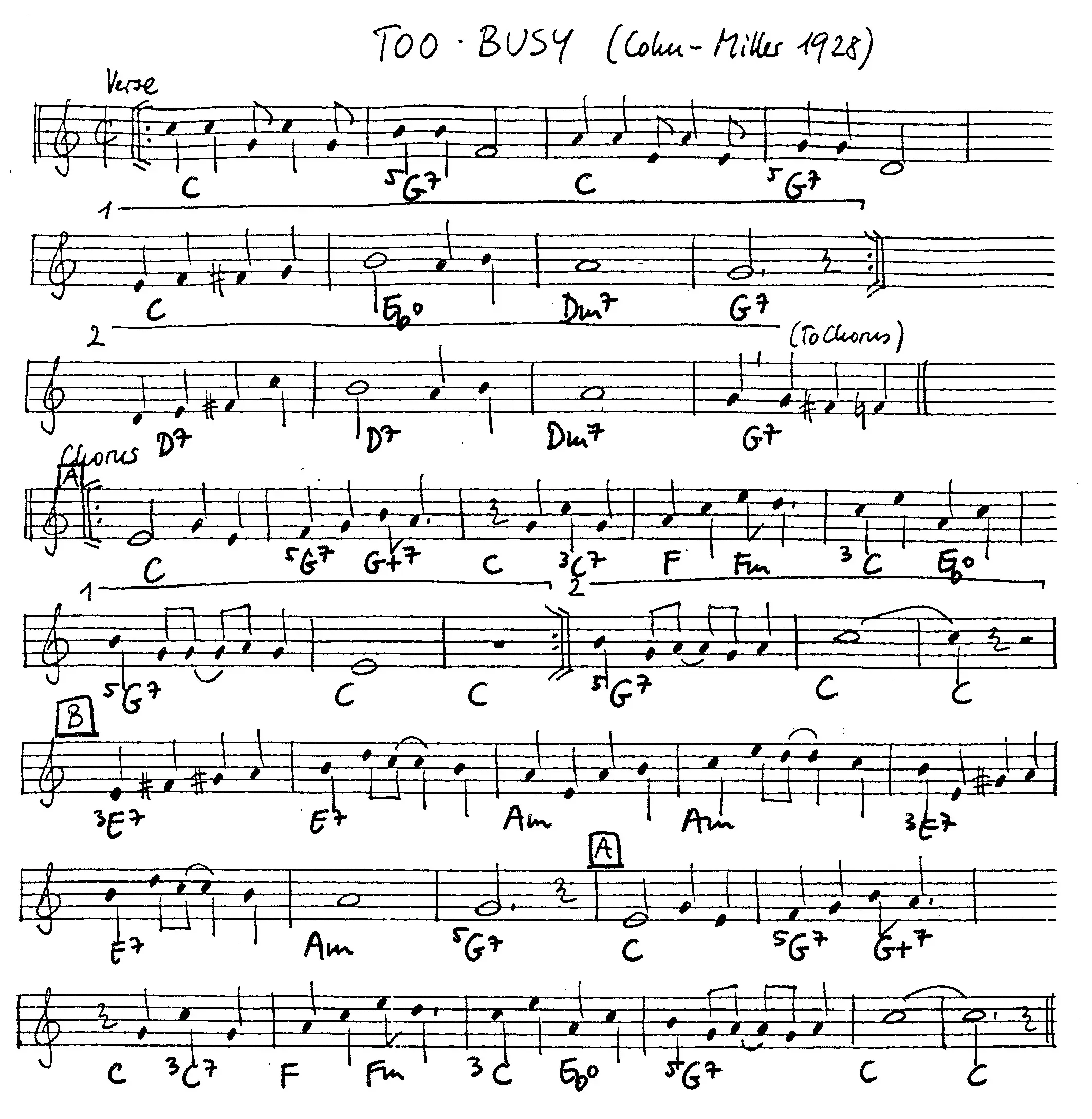 too busy free jazz leadsheet - Courtesy of the Jungle Jazz Band